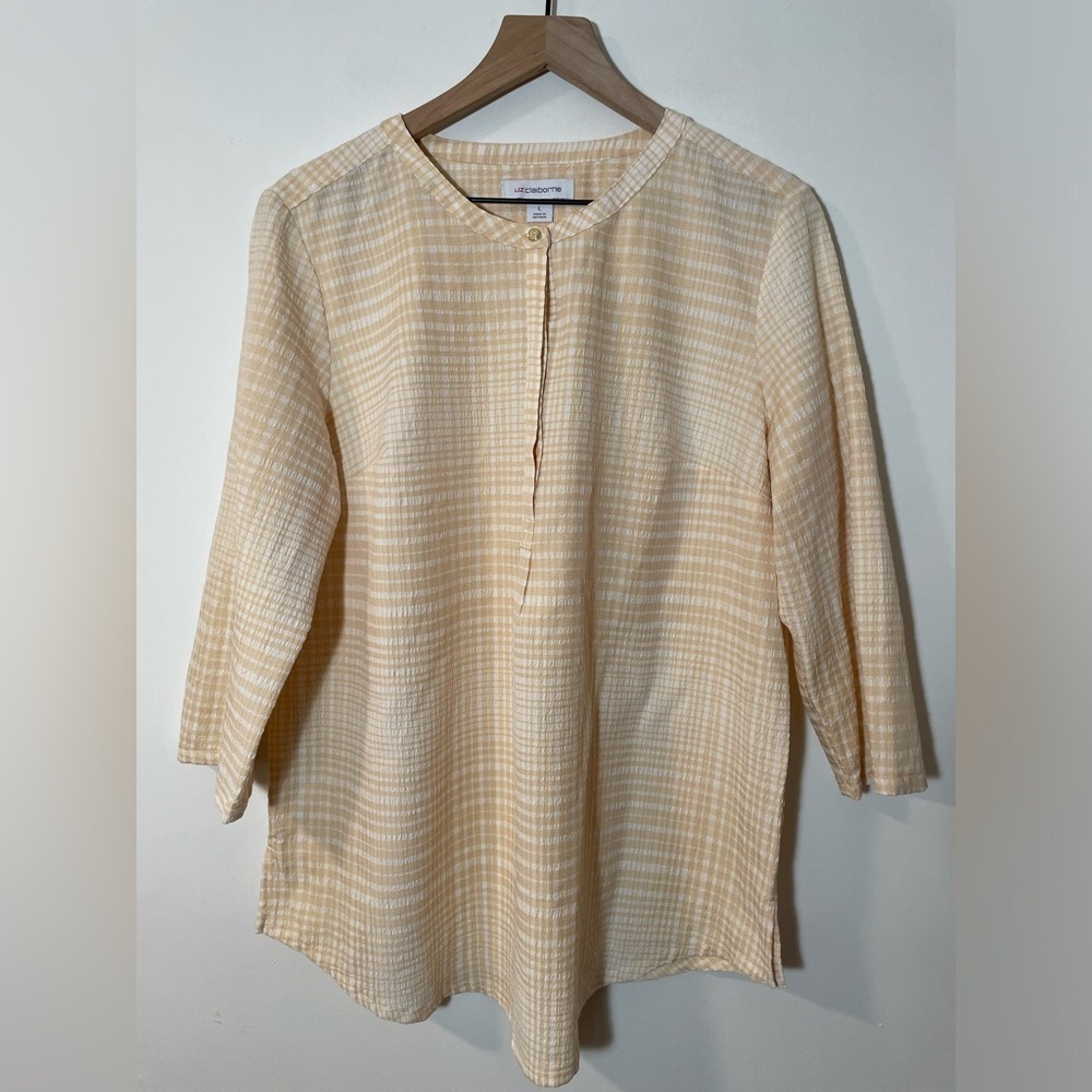 Liz Claiborne Yellow 3/4 Sleeve Tunic Peasant Blouse Size Large EUC Lightweight